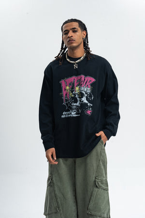 Cyberpunk long sleeve top virtual reality t-shirt in black