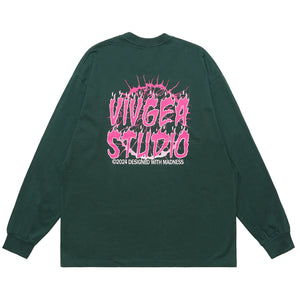 Psychopath slogan jumper long sleeve raver t-shirt grunge hip-hop top in brown