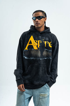 Motivational gunrge hoodie retro psychedelic print pullover aspire slogan jumper in acid grey
