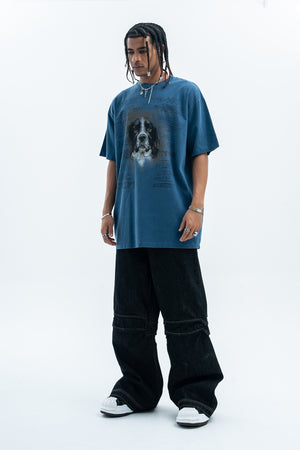 Dog t-shirt puppy print top retro cartoon tee animal jumper in cream