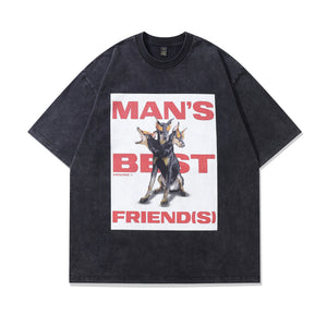 Doberman t-shirt dog print tee retro pinscher poster top in vintage grey