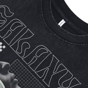 Galaxy slogan sleeveless t-shirt astronaut print surfer vest 00s space cartoon tank top in acid wash black