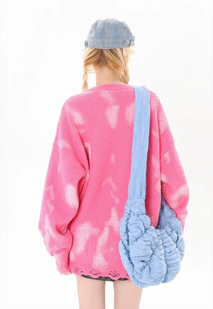 Tie-dye sweater pink textured jumper oil wash grunge top