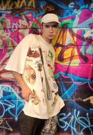 Baseball bat print tee graffiti skater t-shirt in white