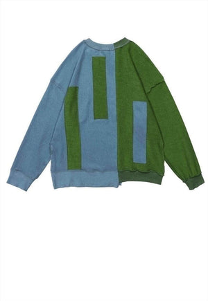 Reworked stitch sweater retro contrast patch knitwear jumper