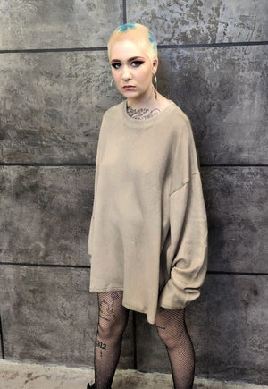 Dirty oil wash thin sweatshirt distressed long jumper cream
