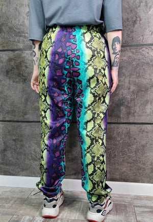 Tie-dye snake print joggers handmade acid raver pants purple