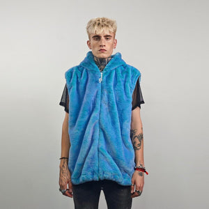 Chameleon faux fur jacket blue luminous fleece color changing bomber psychedelic pullover detachable sleeves handmade rave festival overcoat