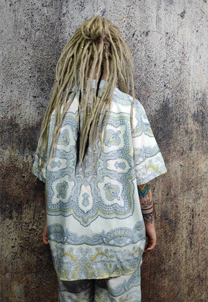 Baroque shirt paisley print short sleeve top in white yellow