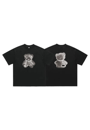 Teddy bear print t-shirt grunge tee x-ray top in black