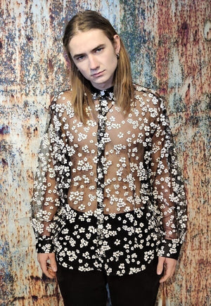 Transparent shirt daisy patterned seethrough blouse mesh top