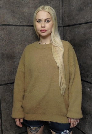 Fluffy sweater in pink soft jumper in dusty pastel brown