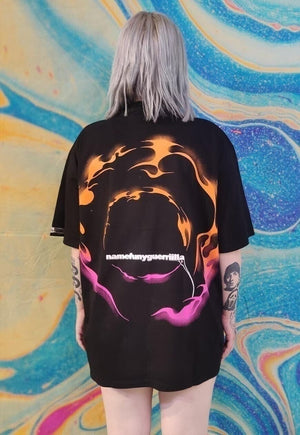 Flame print t-shirt rainbow fire dress lighting tee in black