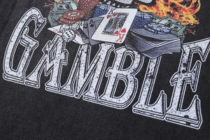 Pirate cartoon t-shirt gamble slogan tee retro top in vintage grey