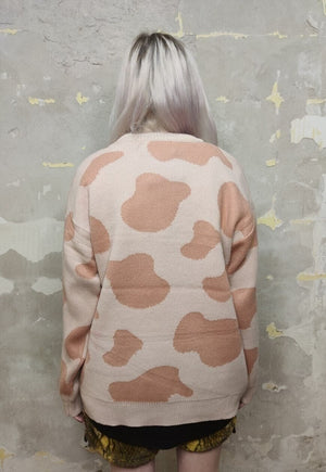 Cow sweater animal print top dot pattern jumper pastel pink