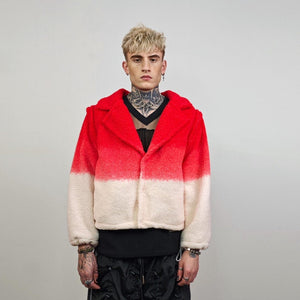 Cropped hooded fleece coat red gradient short rave jacket sports set burning man outfit detachable sleeves festival overcoat carnival trench