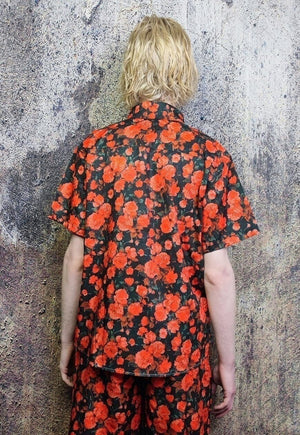 Rose shirt floral print short sleeve top in red black