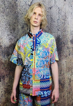 Fluorescent sports set floral pattern shirt & shorts combo