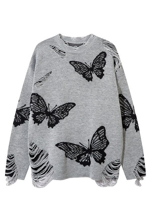Butterfly sweater black white ripped goth jumper grunge top