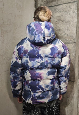 Reversible tiedye bomber grunge rainbow puffer jacket purple