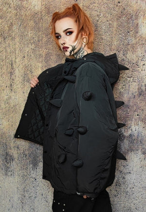 Spike bomber grunge jacket horn puffer punk coat in black