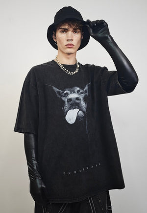 Dobermann t-shirt Pinscher tee dog print top in vintage grey