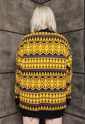 Baroque sweater 90s pattern chunky knit jumper black yellow