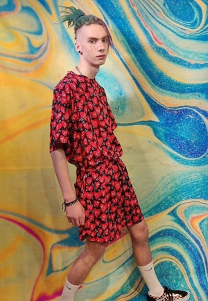 Heart print tee handmade edgy love emoji t-shirt in red