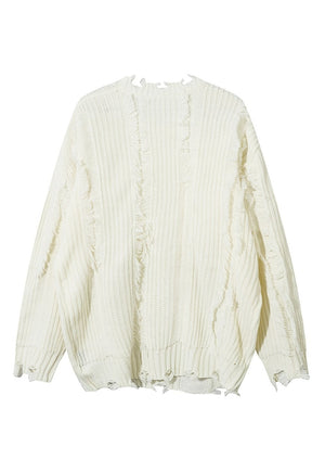 Ripped sweater cream knitted distressed gothic punk jumper