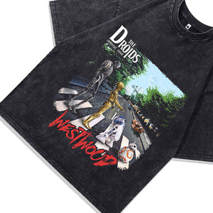 Robots t-shirt funny cartoon tee futuristic grunge top in vintage grey