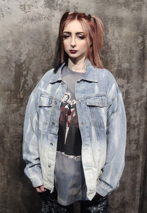 Tie-dye denim jacket gradient distressed jean coat in blue