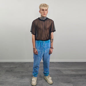 Chameleon faux fur joggers blue luminous fleece pants color changing trousers psychedelic bottoms handmade rave festival set