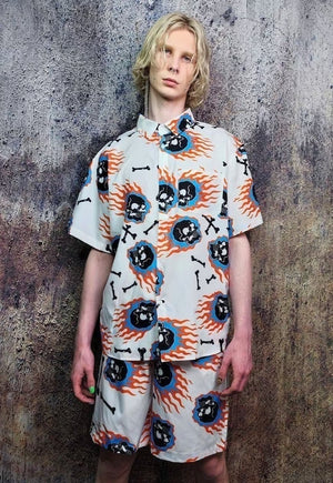 Skull shorts skeleton bones print crop board pants in white