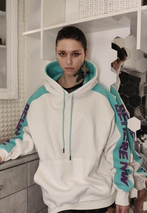 Premium fluorescent slogan hoodie contrast pullover in white