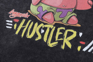 Funny anime t-shirt monster print tee Japanese cartoon top in vintage grey