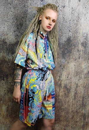 Fluorescent flower shorts rose print crop board pants yellow