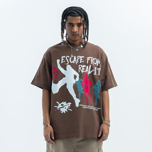 Psychedelic t-shirt graffitit top escape slogan tee raver jumper in black