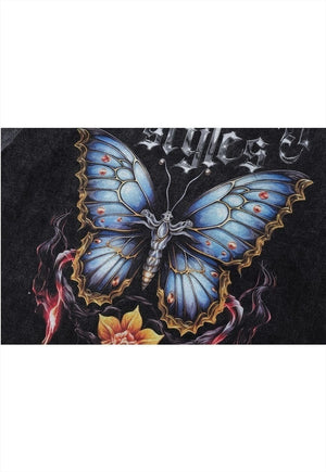 Butterfly t-shirt vintage wash grunge print long retro tee