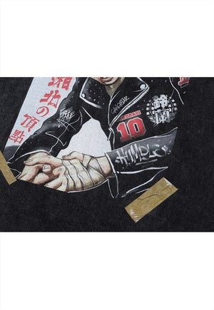 Anime t-shirt vintage wash Total Deathcore top long tee grey