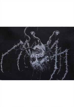 Spider sweater creepy knit distressed horror jumper in black