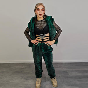 Snake faux fur joggers green python trousers crocodile pants rave fluffy overalls festival bottoms burning man fleece set