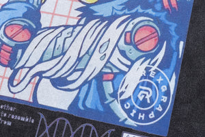 Anime girl t-shirt android cartoon tee Japanese top in vintage grey