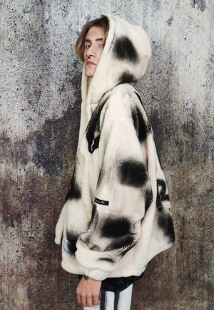 Tiedye fleece jacket faux fur bomber punk heart jacket cream