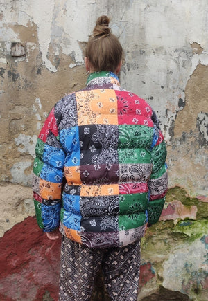 Paisley bomber bandanna print puffer quilted jacket in multi