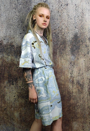 Baroque shorts paisley print crop board pants white yellow