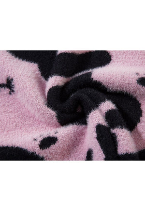 Black cat print sweater cream knitted Gothic top punk jumper