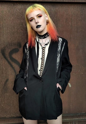 Transparent mesh blazer in black see through jacket coat