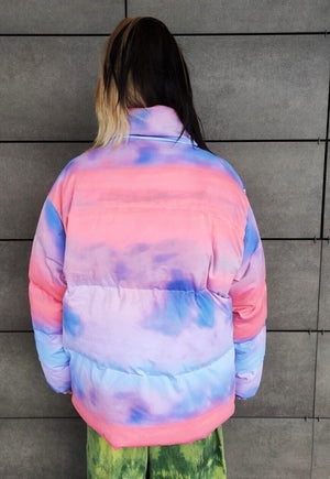 Clouds print bomber tie-dye rainbow sky jacket pastel pink