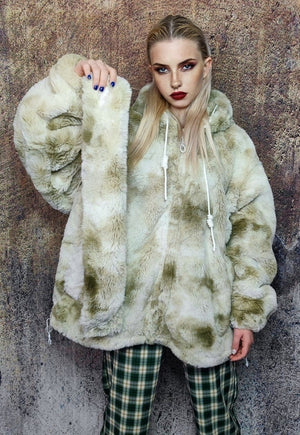 Fleece headband luxury fluffy head cover in tie-dye cream