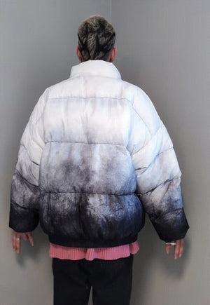 Gradient bomber jacket tie-dye patch varsity in blue white